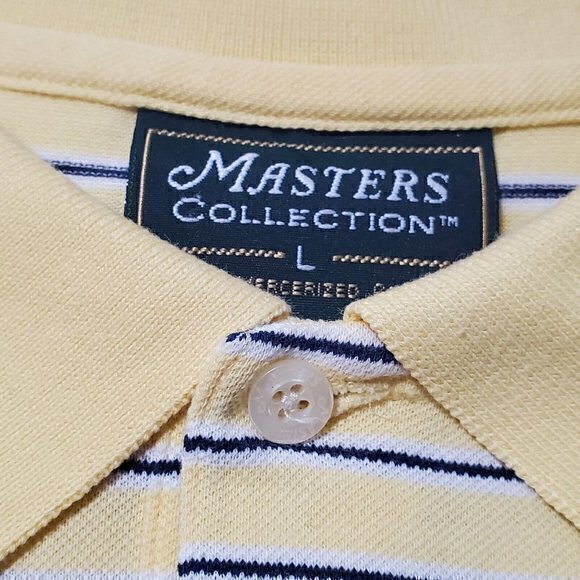 Master's Collection Yellow, Blue Striped Golf Polo Embroidered Logo Size Large - Picture 4 of 6